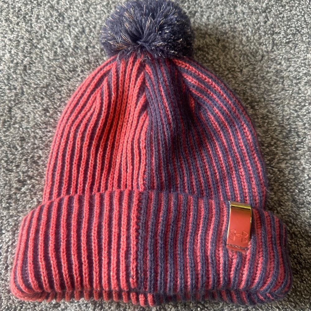 Under Armour Kids' Striped Pink and Purple Beanie